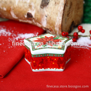 Christmas Fine New Bone China Star Shaped Candle Box